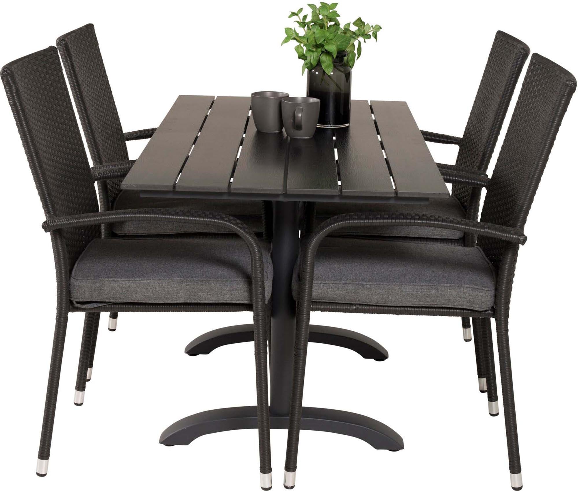 Denver Outdoor-Tischset + Anna 120cm/4St. in Schwarz präsentiert im Onlineshop von KAQTU Design AG. Gartentischset ist von Venture Home