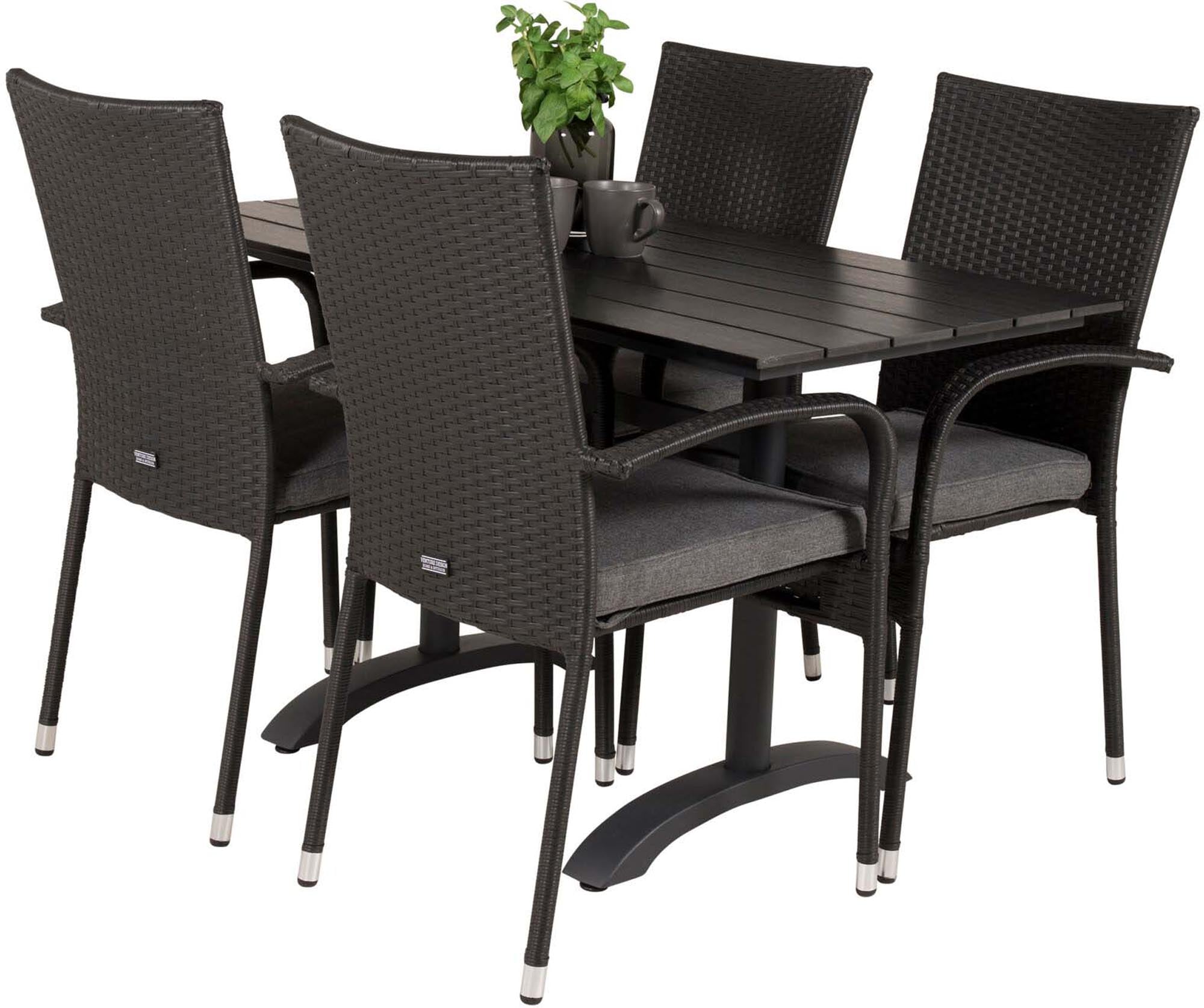Denver Outdoor-Tischset + Anna 120cm/4St. in Schwarz präsentiert im Onlineshop von KAQTU Design AG. Gartentischset ist von Venture Home