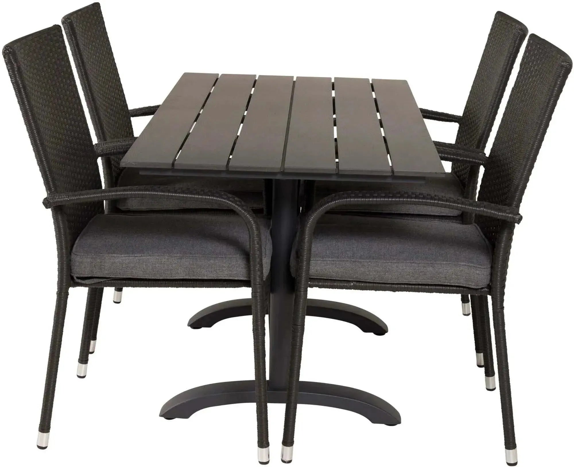 Stilvolles Denver Outdoor-Tischset: Robustes Aluminium, komfortable Kunstrattan-Stühle, ideal für Garten und Terrasse.
