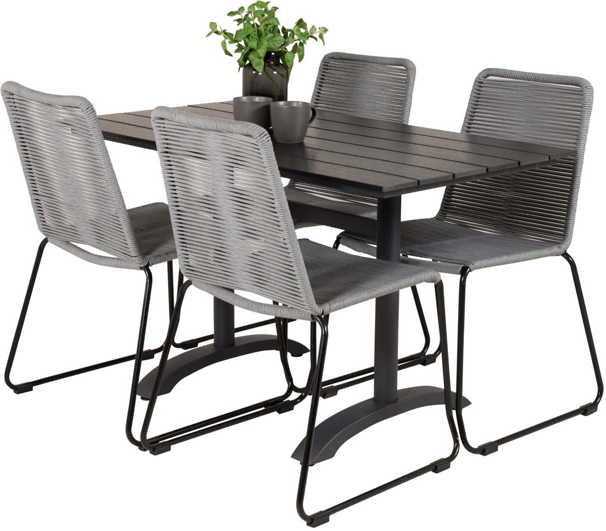 Denver Outdoor-Tischset + Lindos 120cm/4St. in Schwarz präsentiert im Onlineshop von KAQTU Design AG. Gartentischset ist von Venture Home