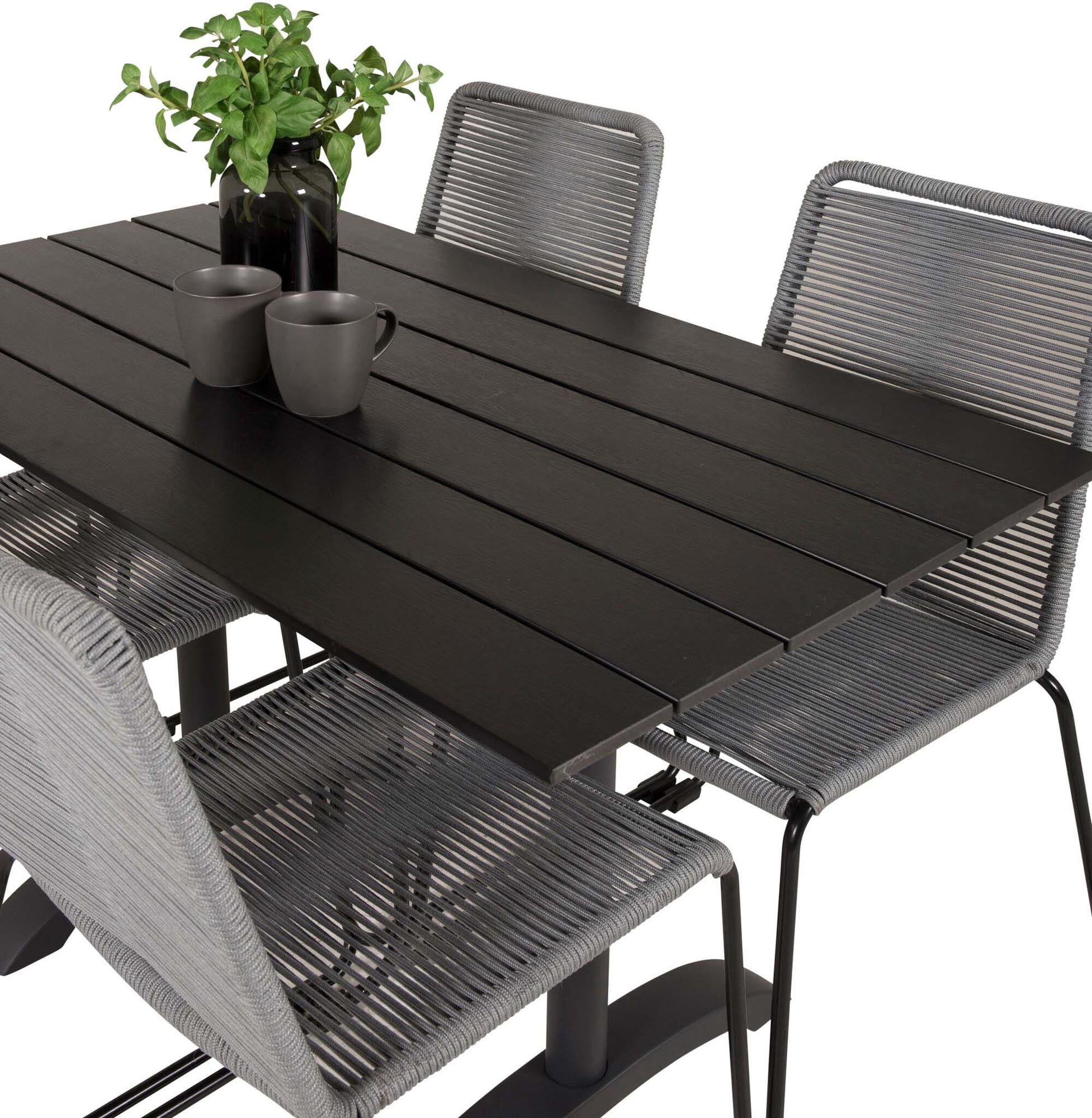 Denver Outdoor-Tischset + Lindos 120cm/4St. in Schwarz präsentiert im Onlineshop von KAQTU Design AG. Gartentischset ist von Venture Home