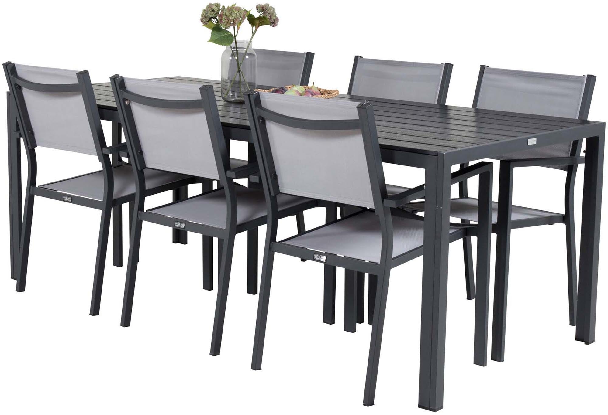 Break Outdoor-Tischset + Copacabana Arm 205cm/6St. in Schwarzgrau präsentiert im Onlineshop von KAQTU Design AG. Gartentischset ist von Venture Home