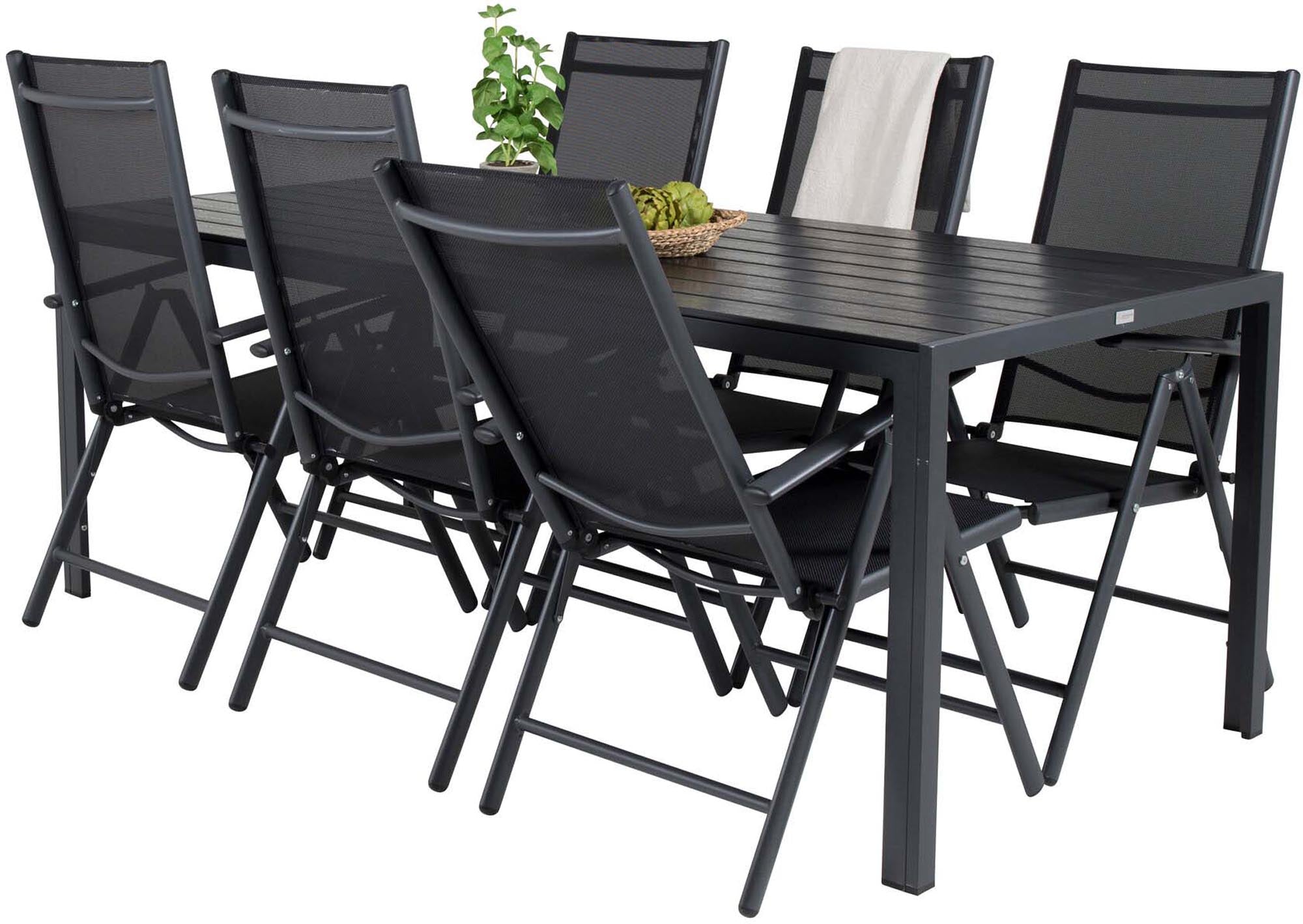 Break Outdoor-Tischset 205cm/6St. in Schwarz präsentiert im Onlineshop von KAQTU Design AG. Gartentischset ist von Venture Home