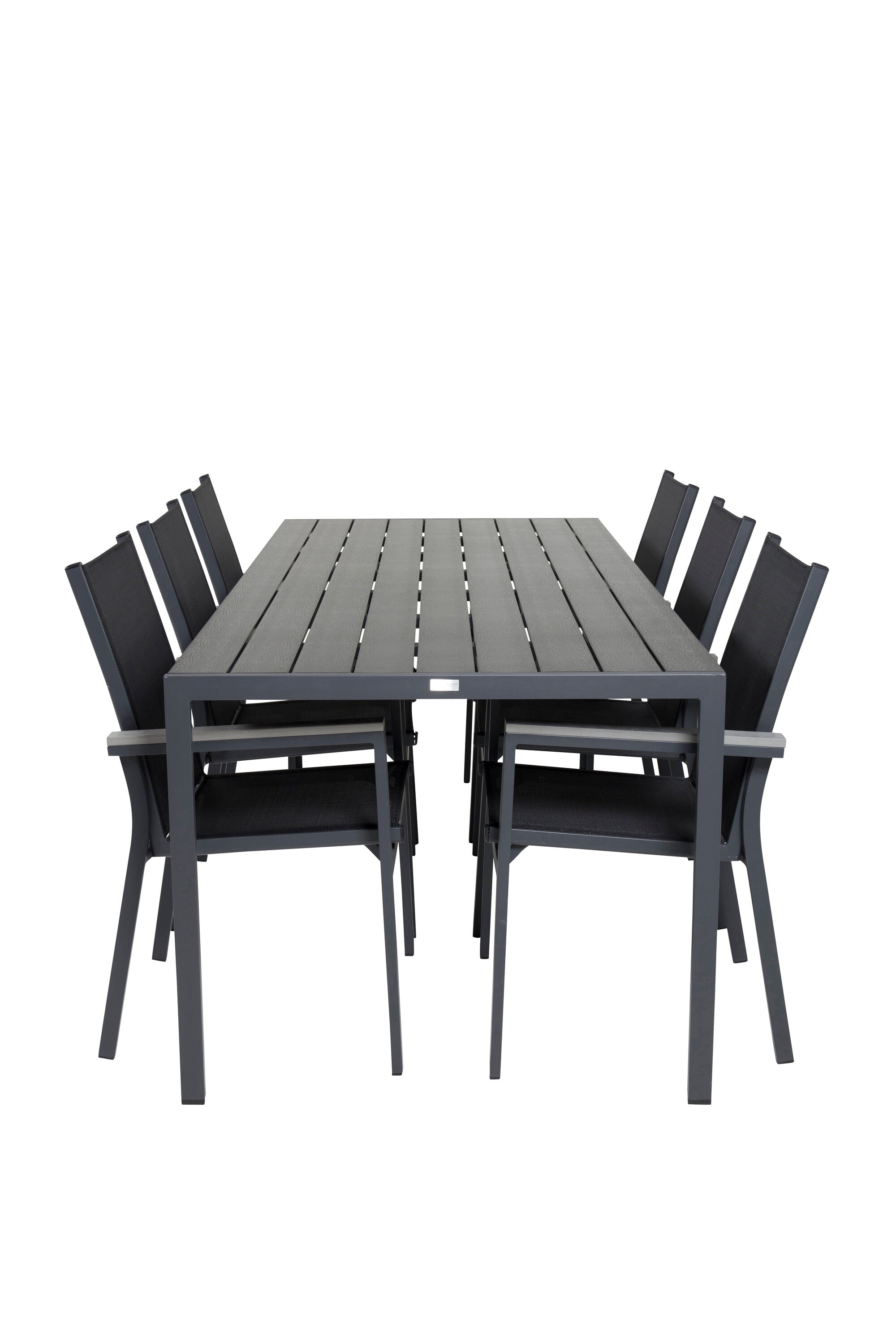 Break Gartentisch + Parma Arm Stuhl (stapelbar) in Schwarz präsentiert im Onlineshop von KAQTU Design AG. Gartentischset ist von Venture Home