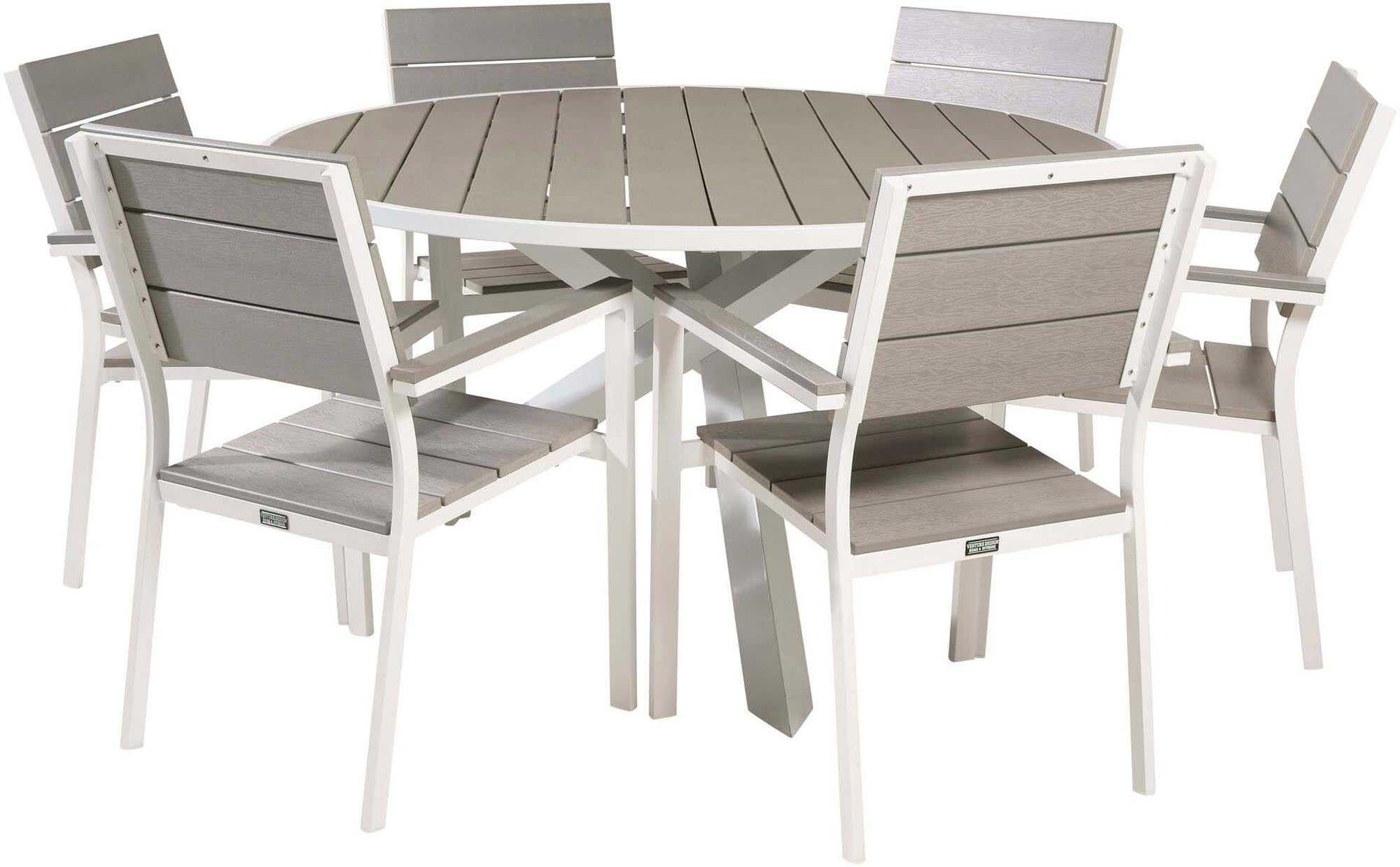 Parma Outdoor-Tischset + Levels ⌀140cm/6St. in Grau weiss präsentiert im Onlineshop von KAQTU Design AG. Gartentischset ist von Venture Home