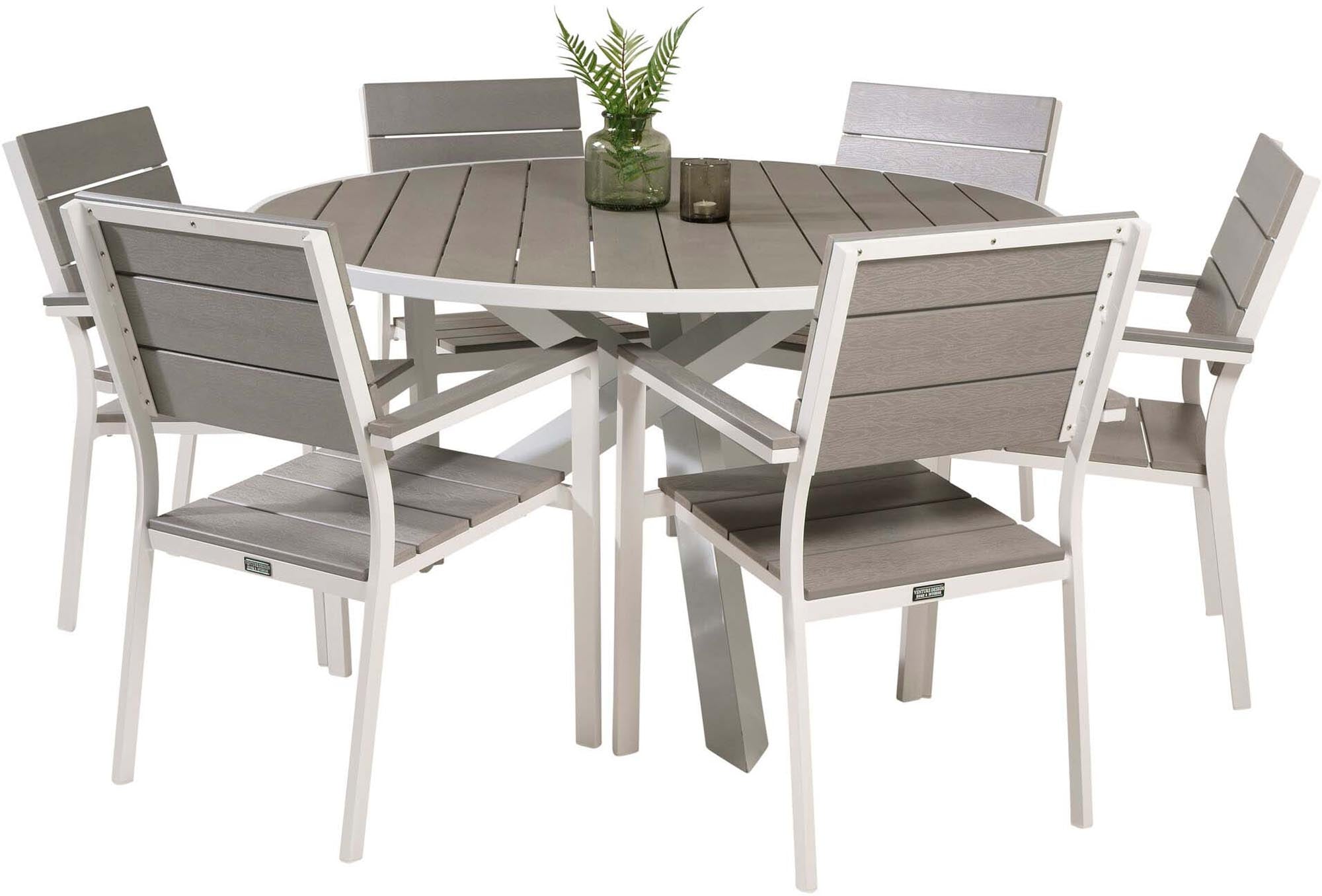 Parma Outdoor-Tischset + Levels ⌀140cm/6St. in Grau weiss präsentiert im Onlineshop von KAQTU Design AG. Gartentischset ist von Venture Home