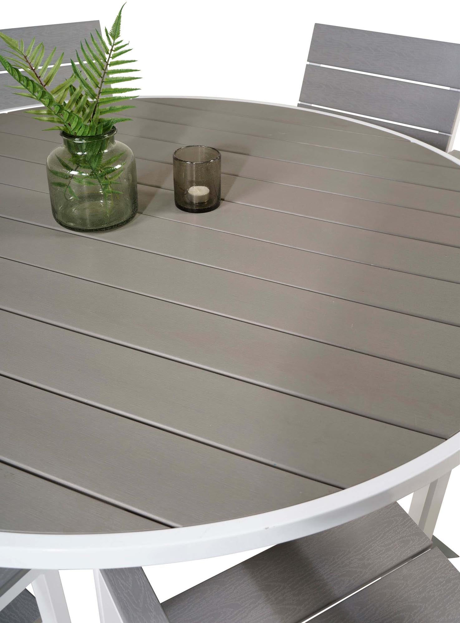 Parma Outdoor-Tischset + Levels ⌀140cm/6St. in Grau weiss präsentiert im Onlineshop von KAQTU Design AG. Gartentischset ist von Venture Home