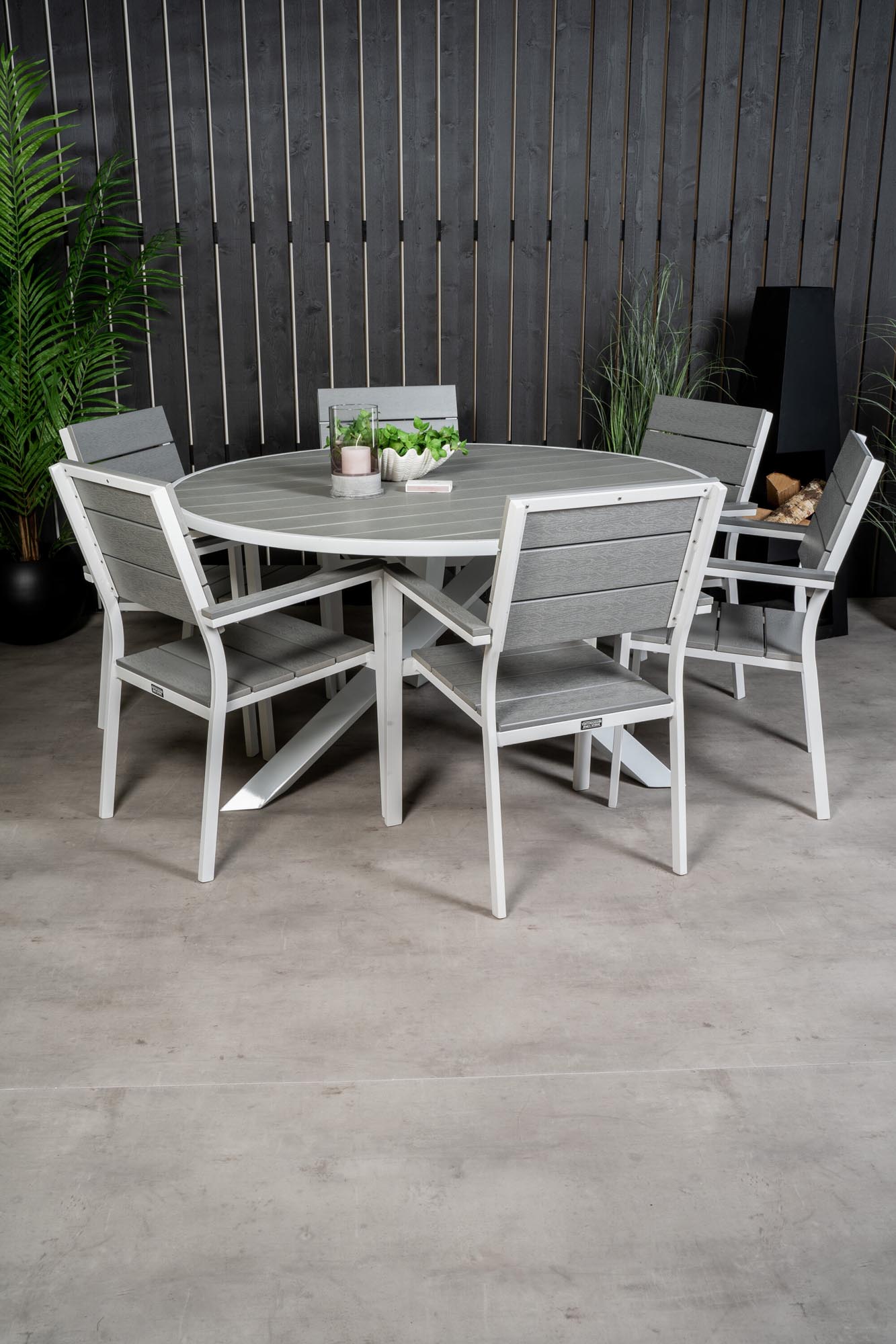 Parma Outdoor-Tischset + Levels ⌀140cm/6St. in Grau weiss präsentiert im Onlineshop von KAQTU Design AG. Gartentischset ist von Venture Home