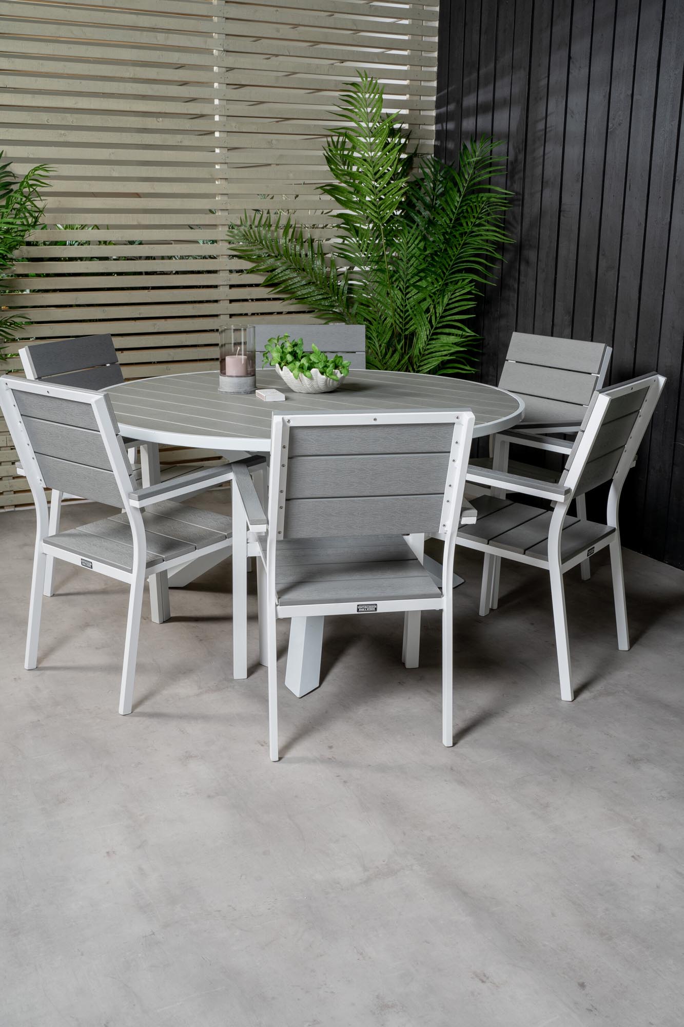 Parma Outdoor-Tischset + Levels ⌀140cm/6St. in Grau weiss präsentiert im Onlineshop von KAQTU Design AG. Gartentischset ist von Venture Home
