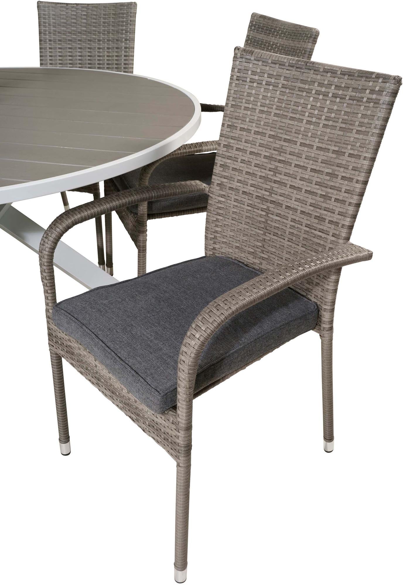Parma Outdoor-Tischset + Anna ⌀140cm/6St. in Grau präsentiert im Onlineshop von KAQTU Design AG. Gartentischset ist von Venture Home