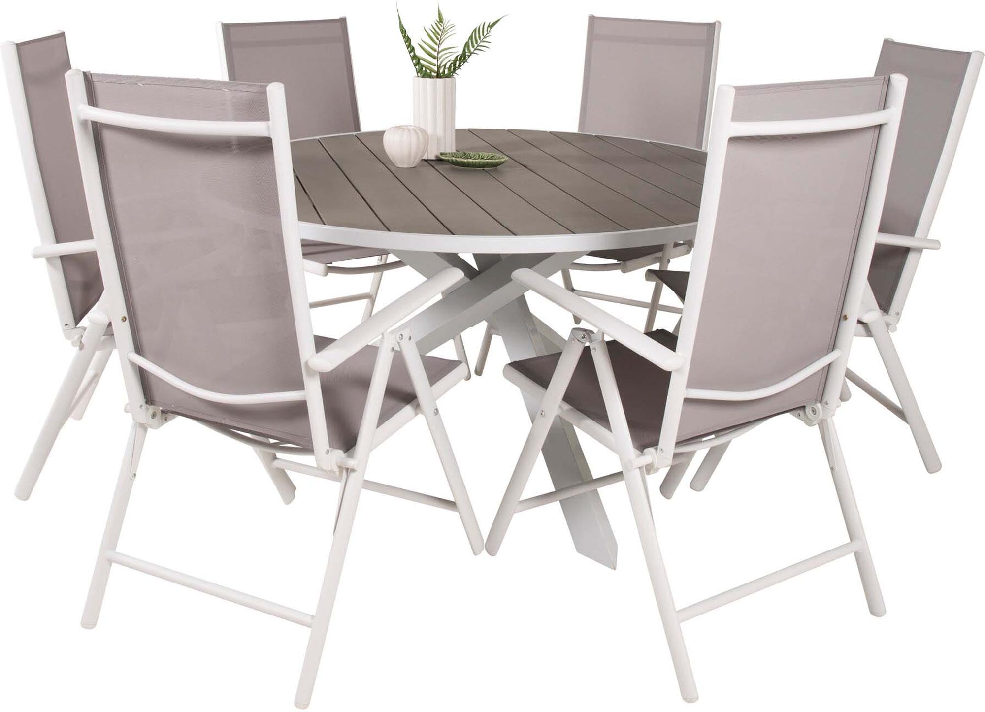 Parma Outdoor-Tischset + Break ⌀140cm/6St. in Grau weiss präsentiert im Onlineshop von KAQTU Design AG. Gartentischset ist von Venture Home
