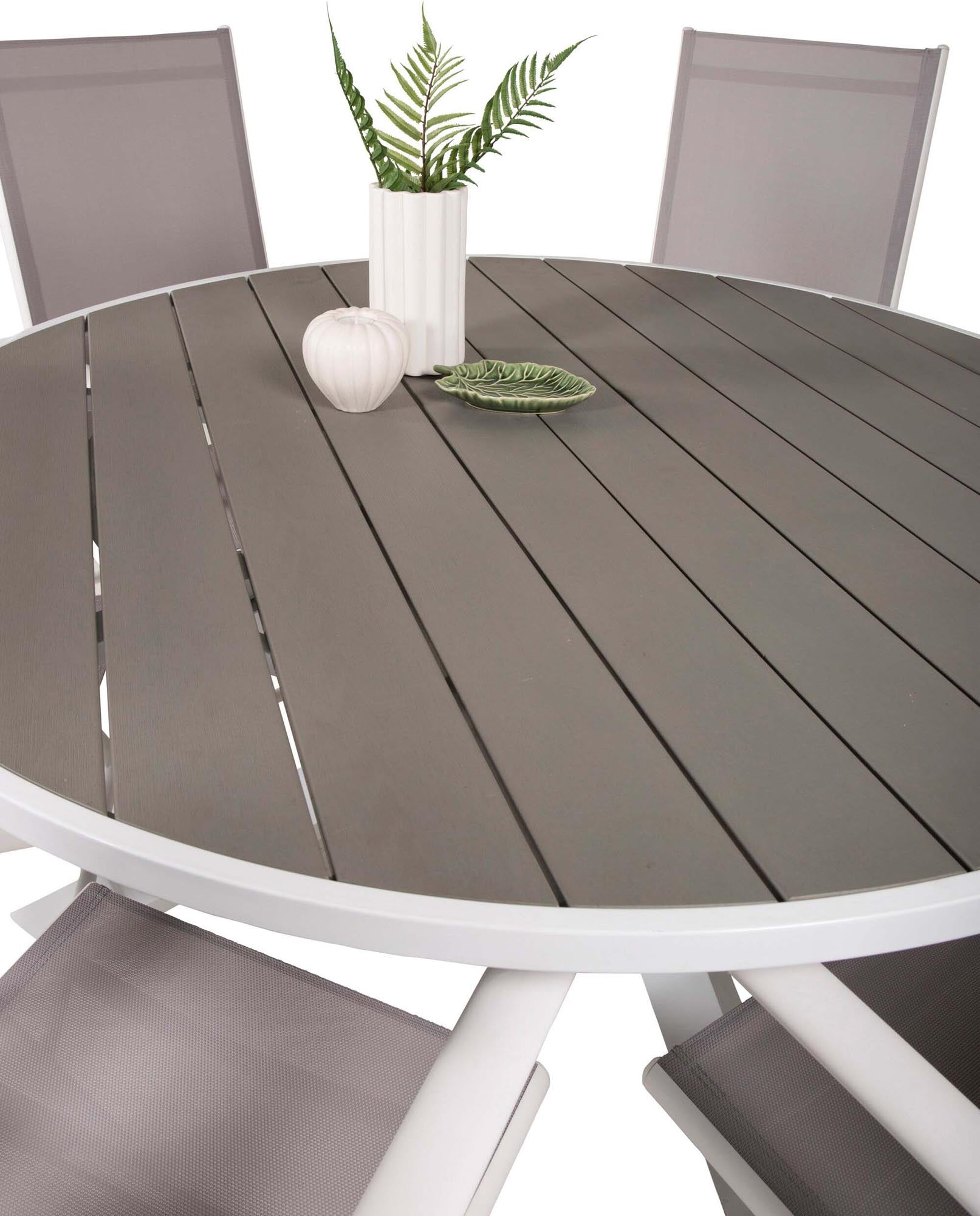 Parma Outdoor-Tischset + Break ⌀140cm/6St. in Grau weiss präsentiert im Onlineshop von KAQTU Design AG. Gartentischset ist von Venture Home