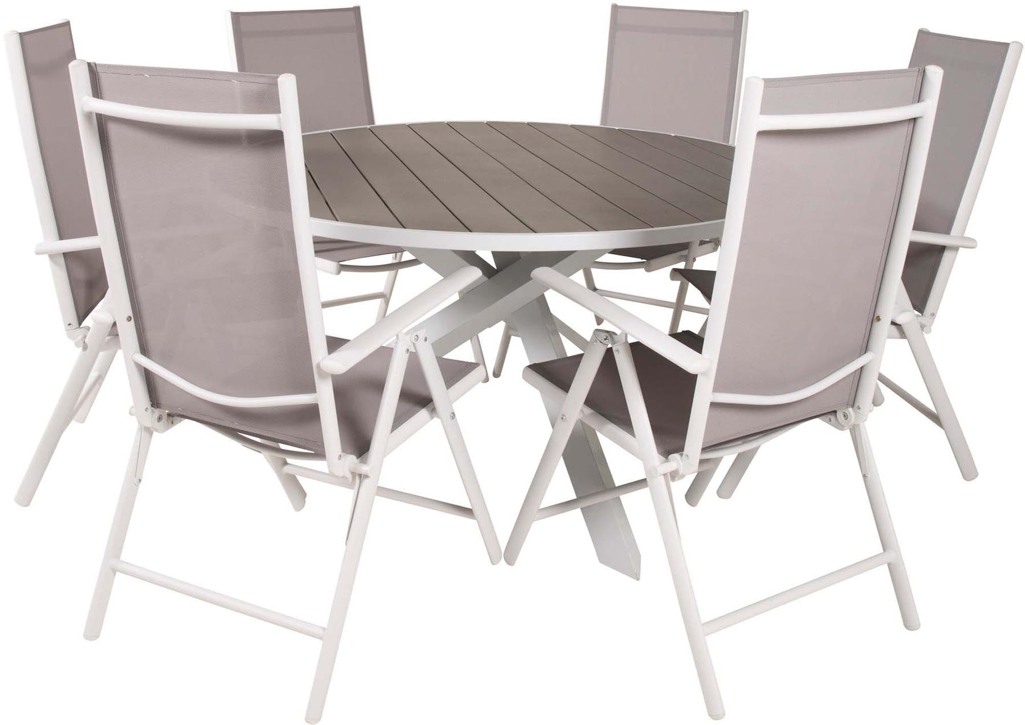 Parma Outdoor-Tischset + Break ⌀140cm/6St. in Grau weiss präsentiert im Onlineshop von KAQTU Design AG. Gartentischset ist von Venture Home