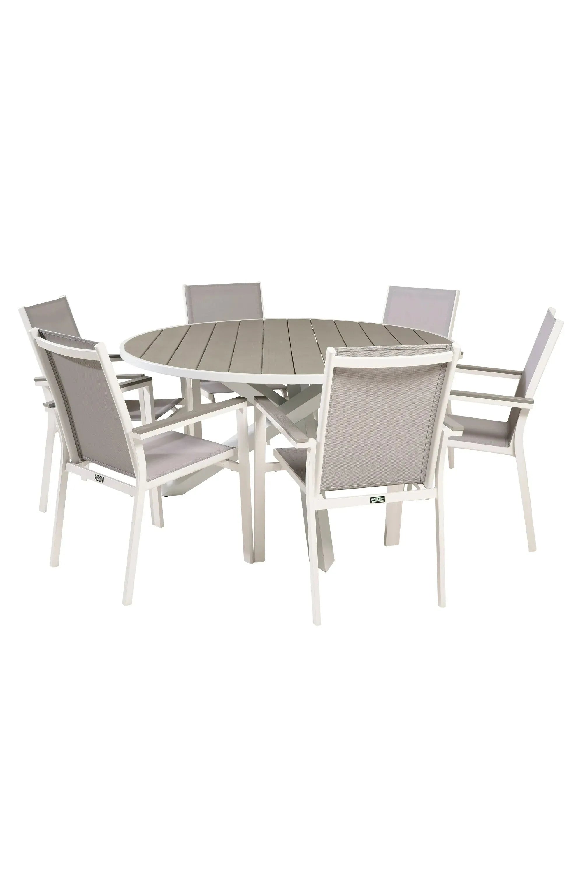 Elegantes Parma Set: Robuster Aintwood Tisch & stapelbare Armstühle. Stilvoll, funktional, ideal für gesellige Runden.