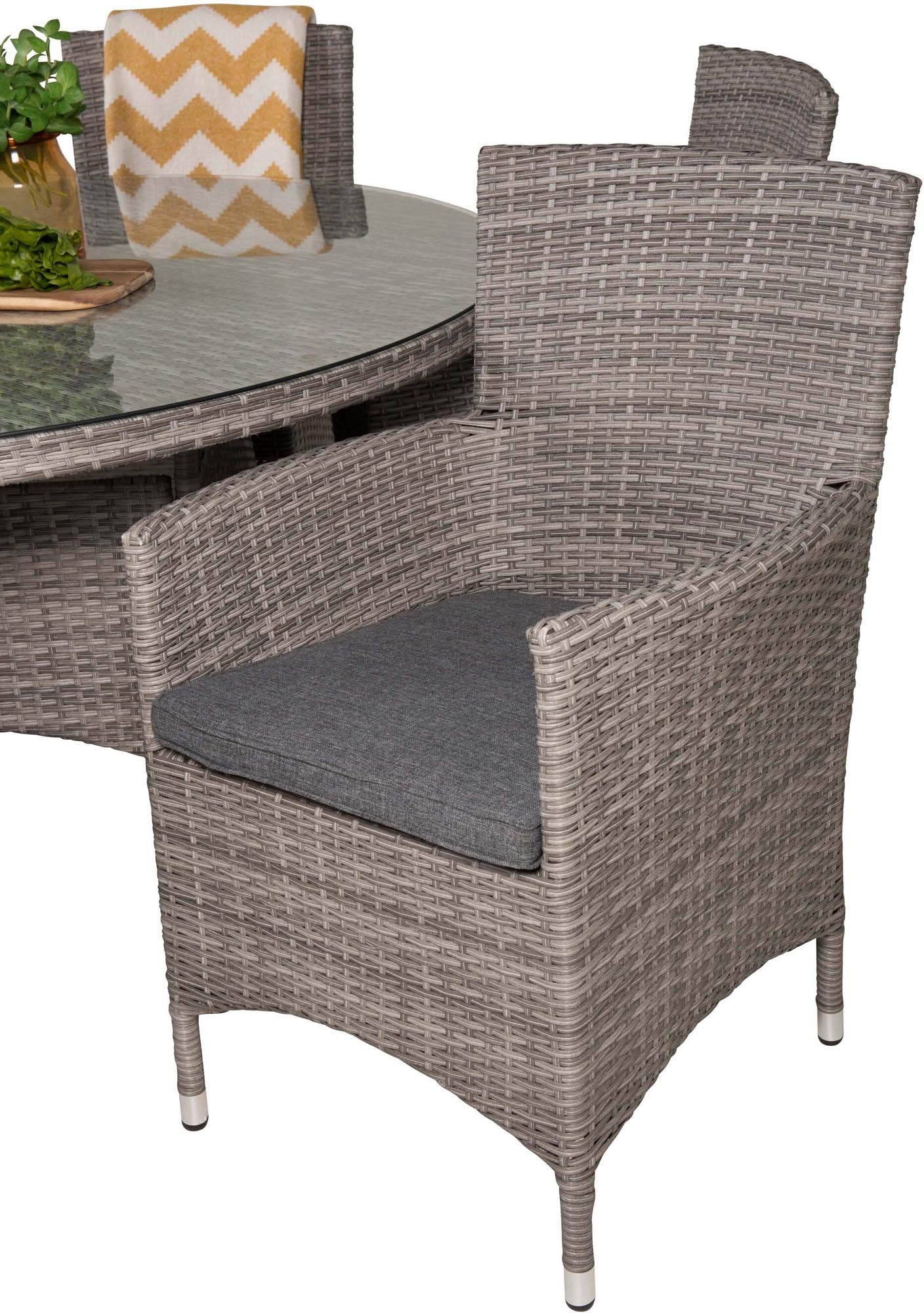 Volta Outdoor-Tischset + Malin ⌀150cm/6St. in Grau präsentiert im Onlineshop von KAQTU Design AG. Gartentischset ist von Venture Home