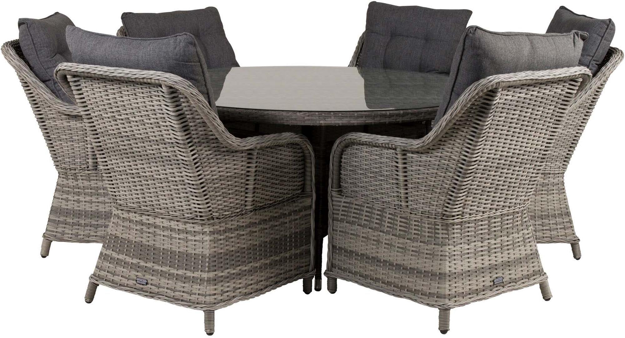 Volta Outdoor-Tischset + Vikelund ⌀150cm/6St. in Grau präsentiert im Onlineshop von KAQTU Design AG. Gartentischset ist von Venture Home
