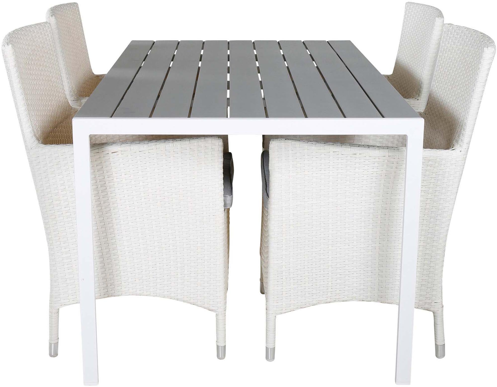 Break Outdoor-Tischset + Malin 150cm/4St. in Grau weiss präsentiert im Onlineshop von KAQTU Design AG. Gartentischset ist von Venture Home