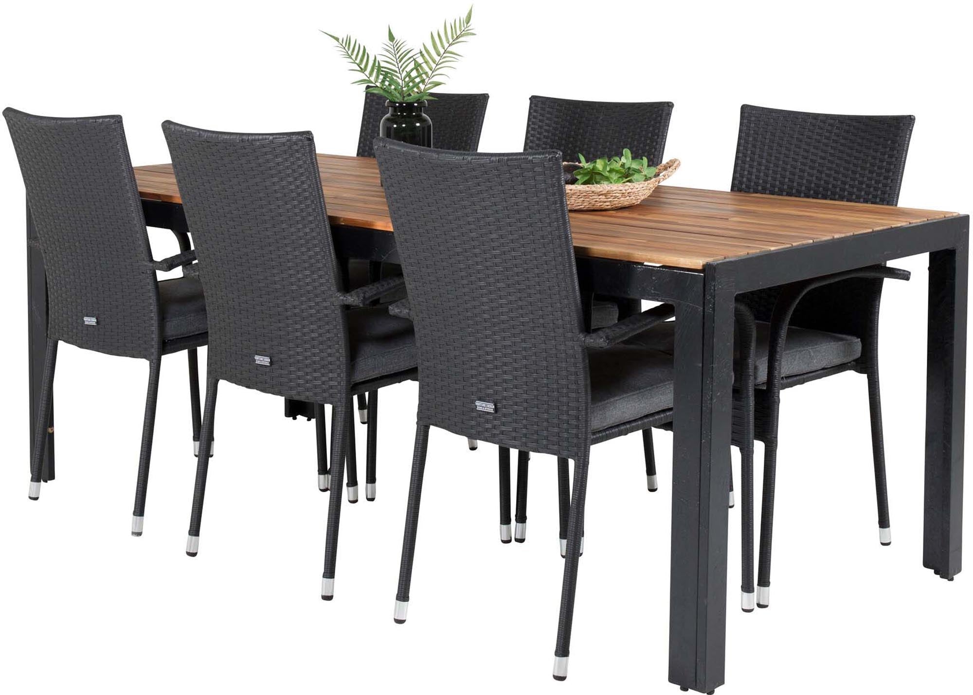Bois Outdoor-Tischset + Anna 205cm/6St. in Schwarz präsentiert im Onlineshop von KAQTU Design AG. Gartentischset ist von Venture Home