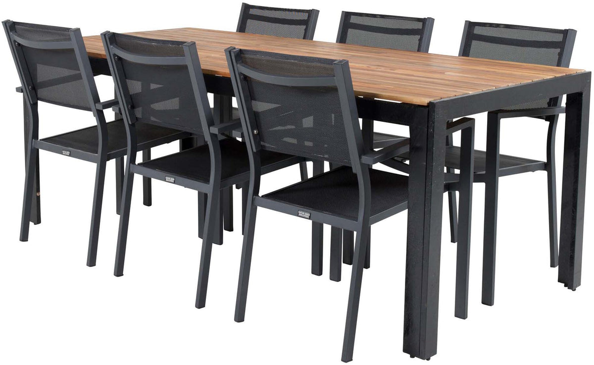 Bois Outdoor-Tischset + Copacabana 205cm/6St. in Schwarz präsentiert im Onlineshop von KAQTU Design AG. Gartentischset ist von Venture Home