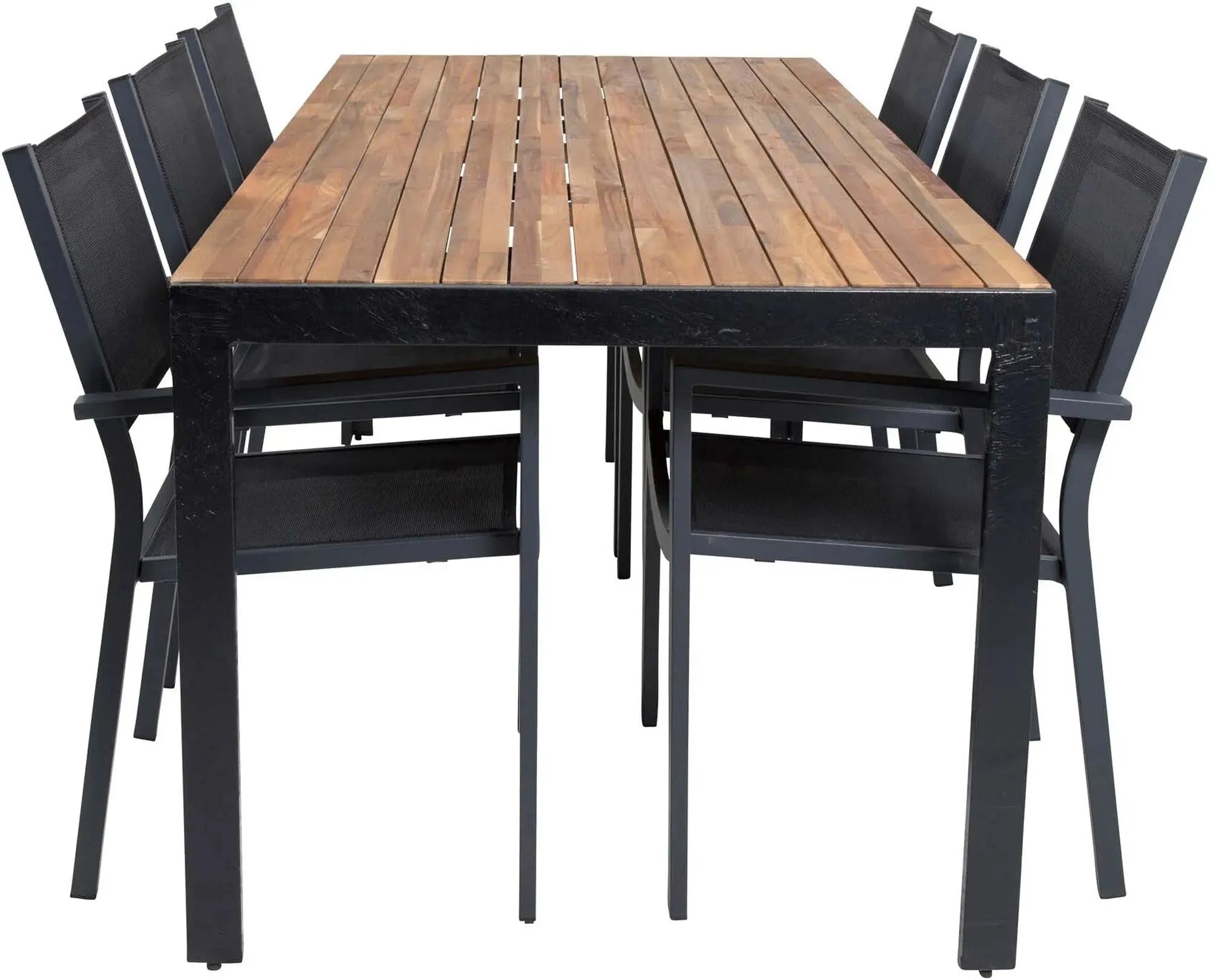 Stilvolles Bois Outdoor-Tischset mit 205cm Tisch und 6 Copacabana Stühlen, wetterfest und ideal für gesellige Abende im Freien.
