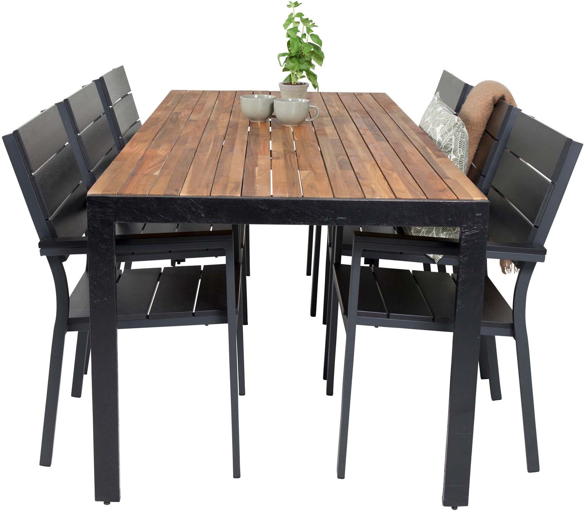 Bois Outdoor-Tischset + Levels 205cm/6St. in Schwarz präsentiert im Onlineshop von KAQTU Design AG. Gartentischset ist von Venture Home