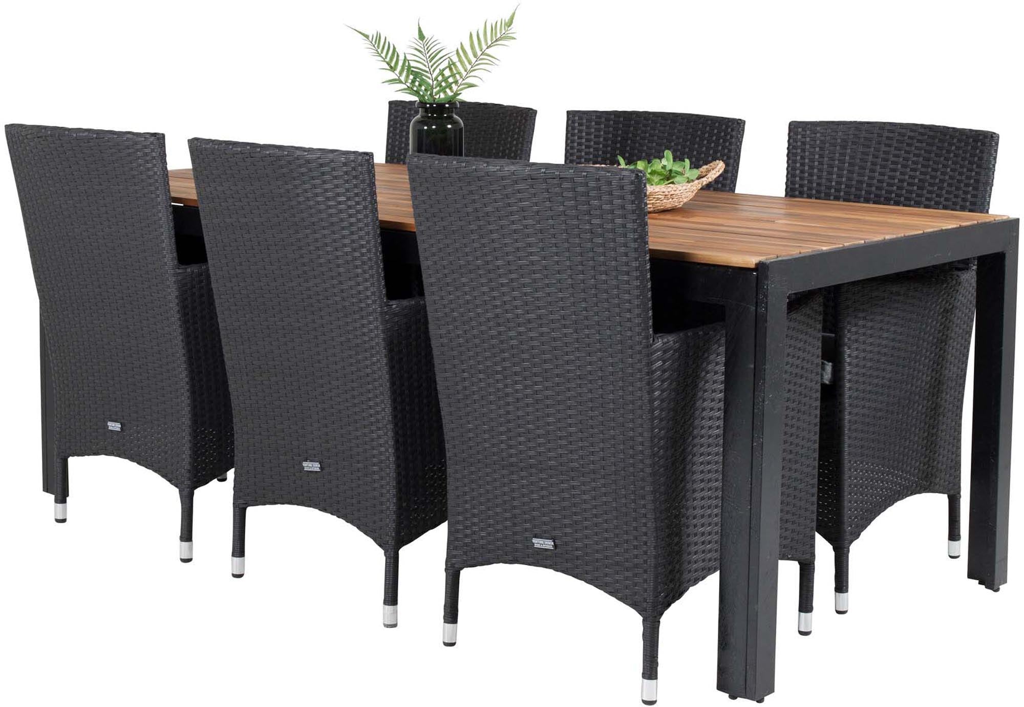 Bois Outdoor-Tischset + Malin 205cm/6St. in Schwarzgrau präsentiert im Onlineshop von KAQTU Design AG. Gartentischset ist von Venture Home