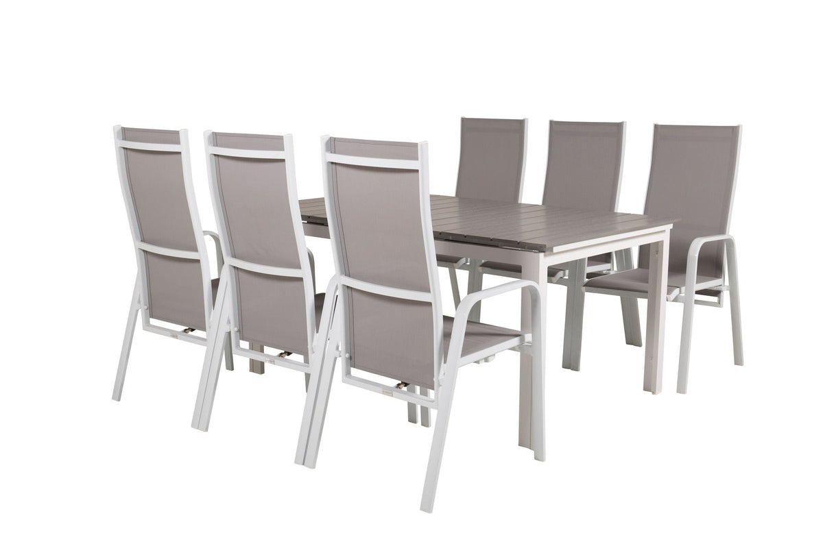 Levels Outdoor-Tischset ausziehbar + Copacabana 160cm/6St. in Grau weiss präsentiert im Onlineshop von KAQTU Design AG. Gartentischset ist von Venture Home