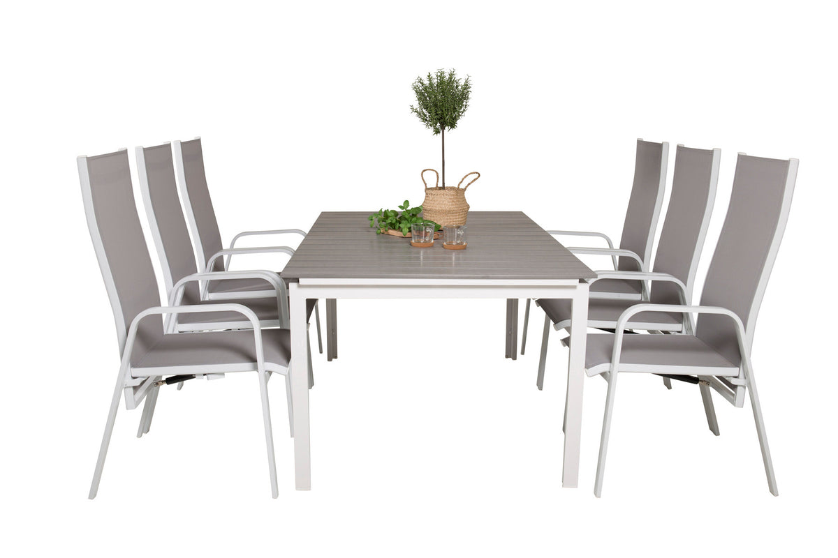 Levels Outdoor-Tischset ausziehbar + Copacabana 160cm/6St. in Grau weiss präsentiert im Onlineshop von KAQTU Design AG. Gartentischset ist von Venture Home