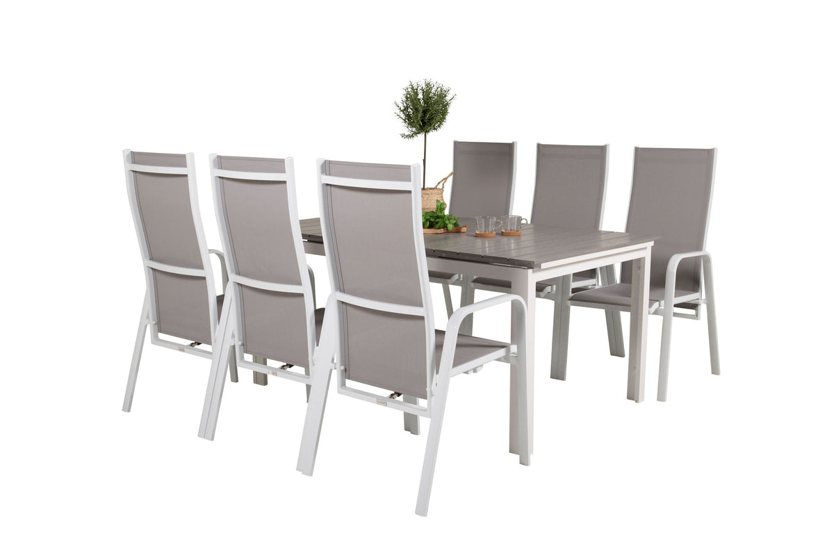Levels Outdoor-Tischset ausziehbar + Copacabana 160cm/6St. in Grau weiss präsentiert im Onlineshop von KAQTU Design AG. Gartentischset ist von Venture Home