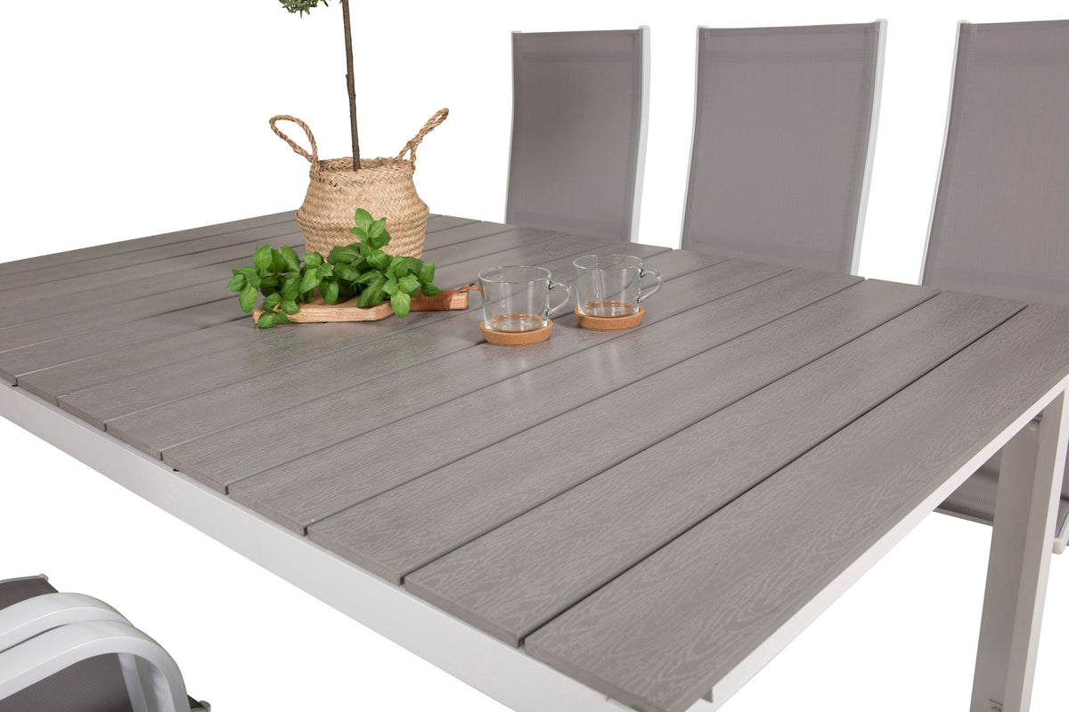 Levels Outdoor-Tischset ausziehbar + Copacabana 160cm/6St. in Grau weiss präsentiert im Onlineshop von KAQTU Design AG. Gartentischset ist von Venture Home