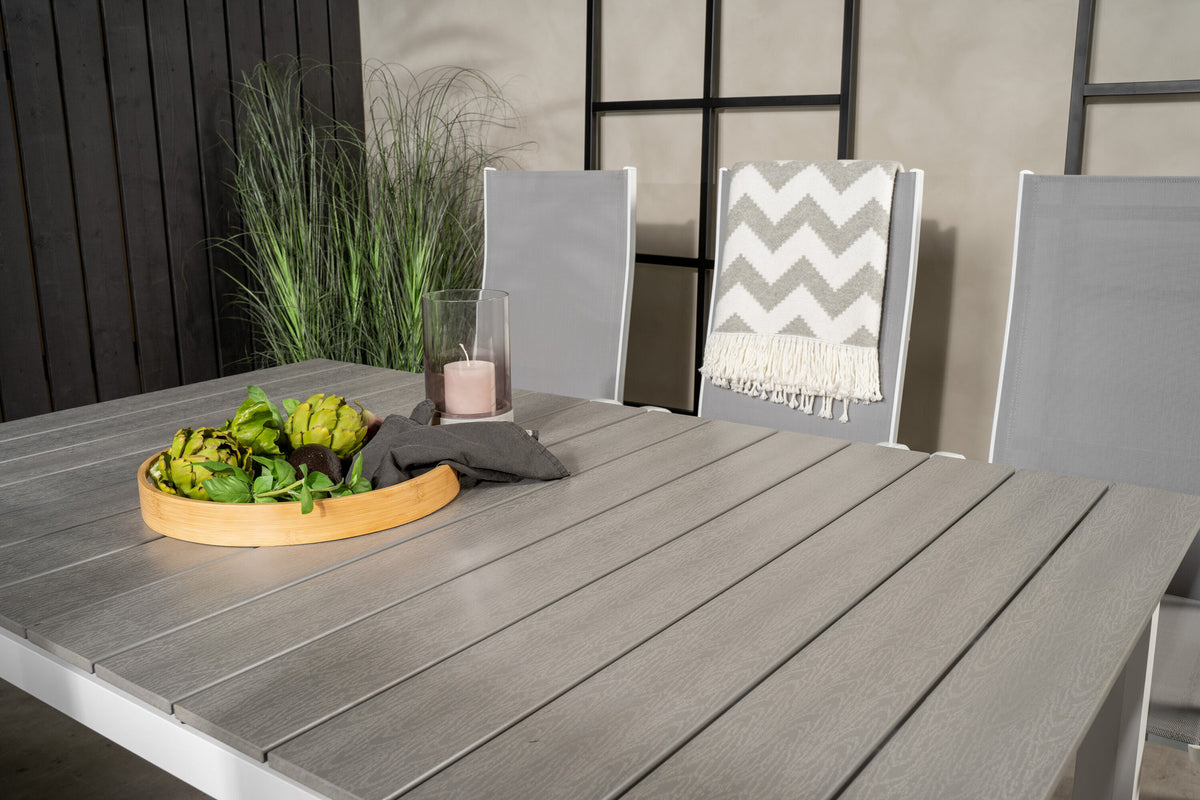 Levels Outdoor-Tischset ausziehbar + Copacabana 160cm/6St. in Grau weiss präsentiert im Onlineshop von KAQTU Design AG. Gartentischset ist von Venture Home