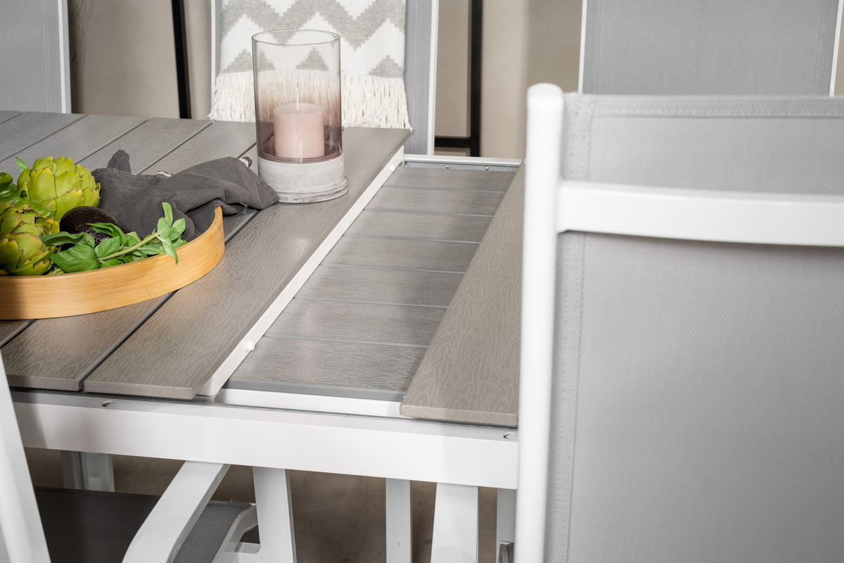 Levels Outdoor-Tischset ausziehbar + Copacabana 160cm/6St. in Grau weiss präsentiert im Onlineshop von KAQTU Design AG. Gartentischset ist von Venture Home