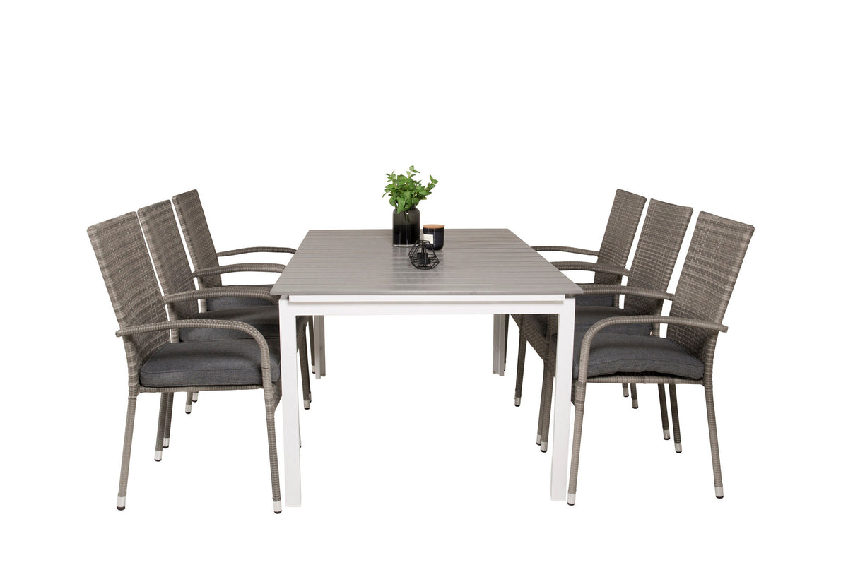 Levels Outdoor-Tischset ausziehbar + Anna 160cm/6St. in Grau präsentiert im Onlineshop von KAQTU Design AG. Gartentischset ist von Venture Home