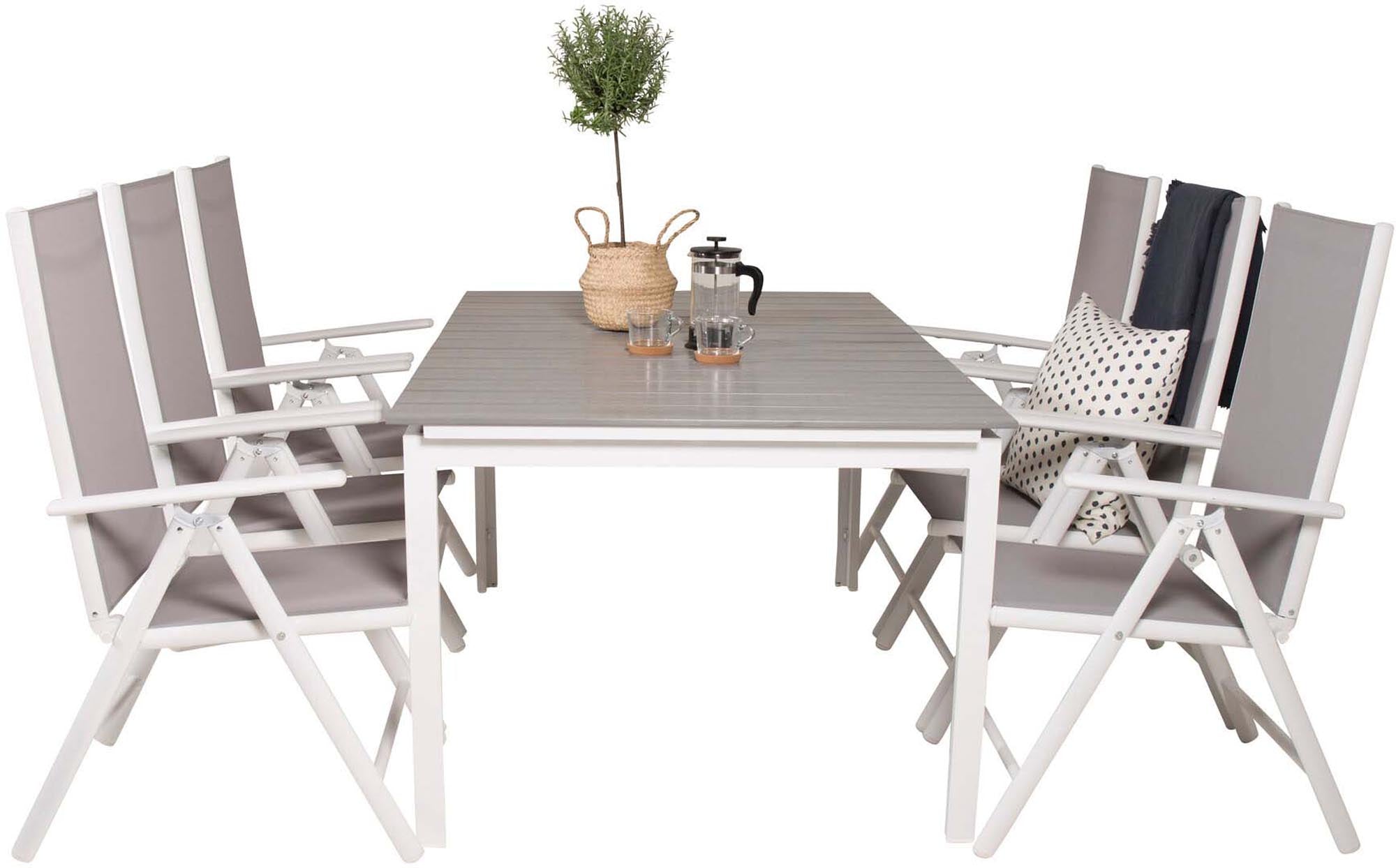 Levels Outdoor-Tischset ausziehbar + Break 160cm/6St. in Grau weiss präsentiert im Onlineshop von KAQTU Design AG. Gartentischset ist von Venture Home