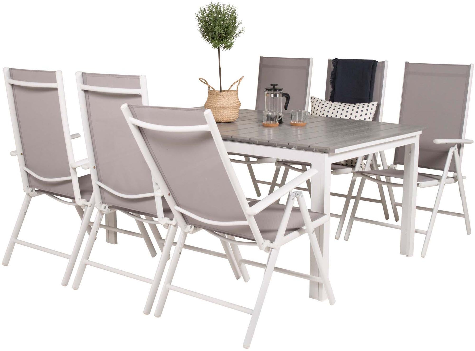 Levels Outdoor-Tischset ausziehbar + Break 160cm/6St. in Grau weiss präsentiert im Onlineshop von KAQTU Design AG. Gartentischset ist von Venture Home