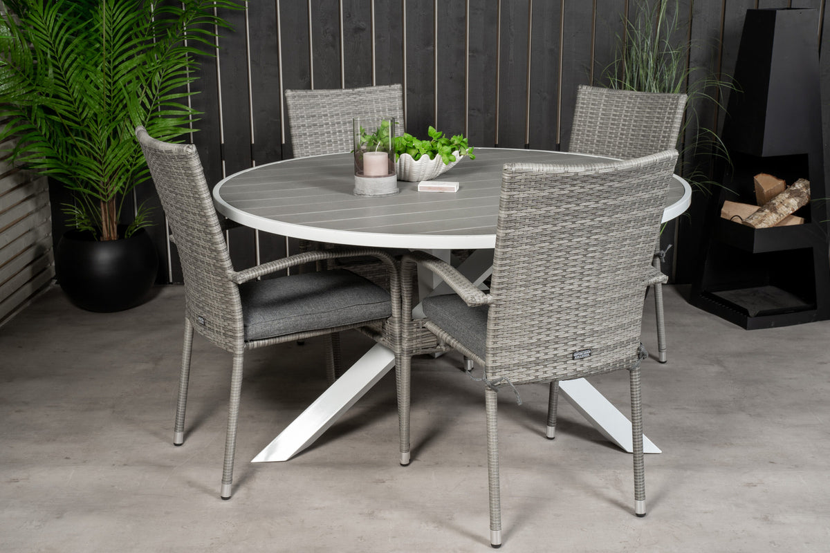 Parma Outdoor-Tischset + Anna ⌀140cm/4St. in Grau präsentiert im Onlineshop von KAQTU Design AG. Gartentischset ist von Venture Home