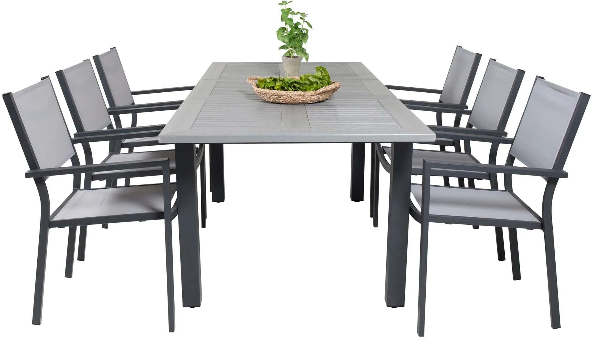 Elegantes Albany Set: Ausziehbarer Tisch & 6 Stühle für draußen.