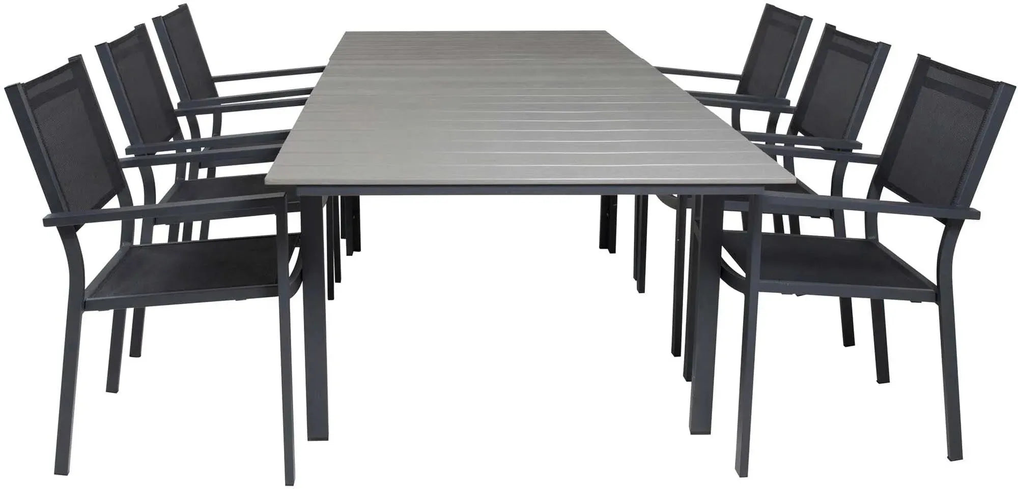 Das Levels Outdoor-Tischset von Venture Home bietet stilvolles Design und Funktionalität. Der ausziehbare Tisch und die Copacabana-Stühle sind perfekt für gesellige Abende im Freien.