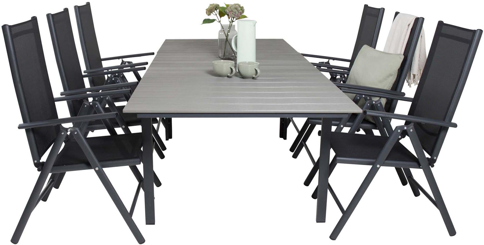 Levels Outdoor-Tischset ausziehbar + Break 160cm/6St. in Schwarz präsentiert im Onlineshop von KAQTU Design AG. Gartentischset ist von Venture Home