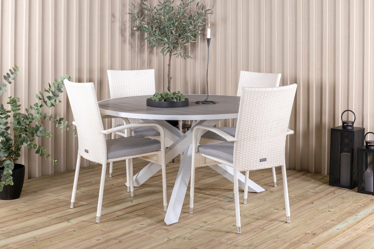 Parma Outdoor-Tischset + Anna ⌀140cm/4St. in Grau weiss präsentiert im Onlineshop von KAQTU Design AG. Gartentischset ist von Venture Home