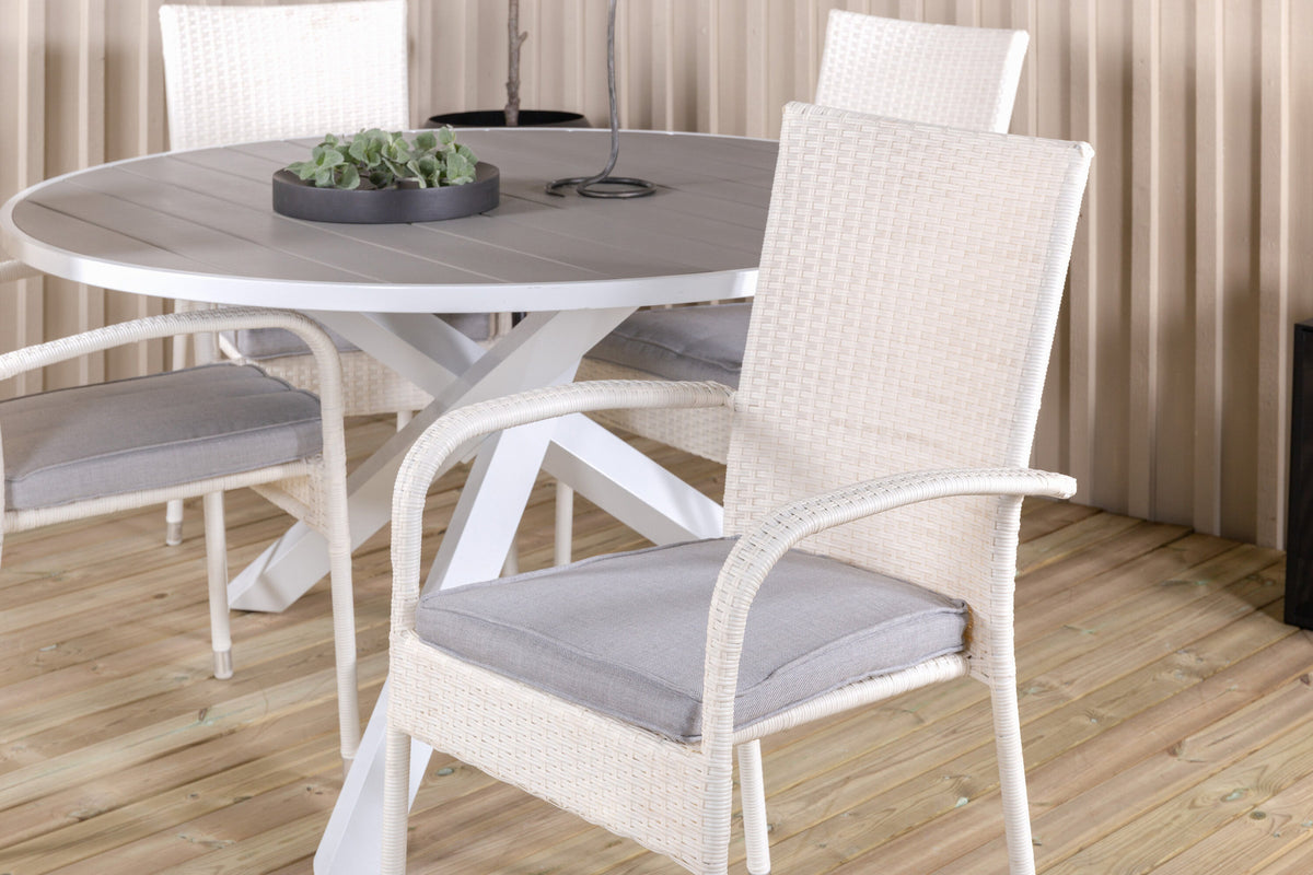 Parma Outdoor-Tischset + Anna ⌀140cm/4St. in Grau weiss präsentiert im Onlineshop von KAQTU Design AG. Gartentischset ist von Venture Home