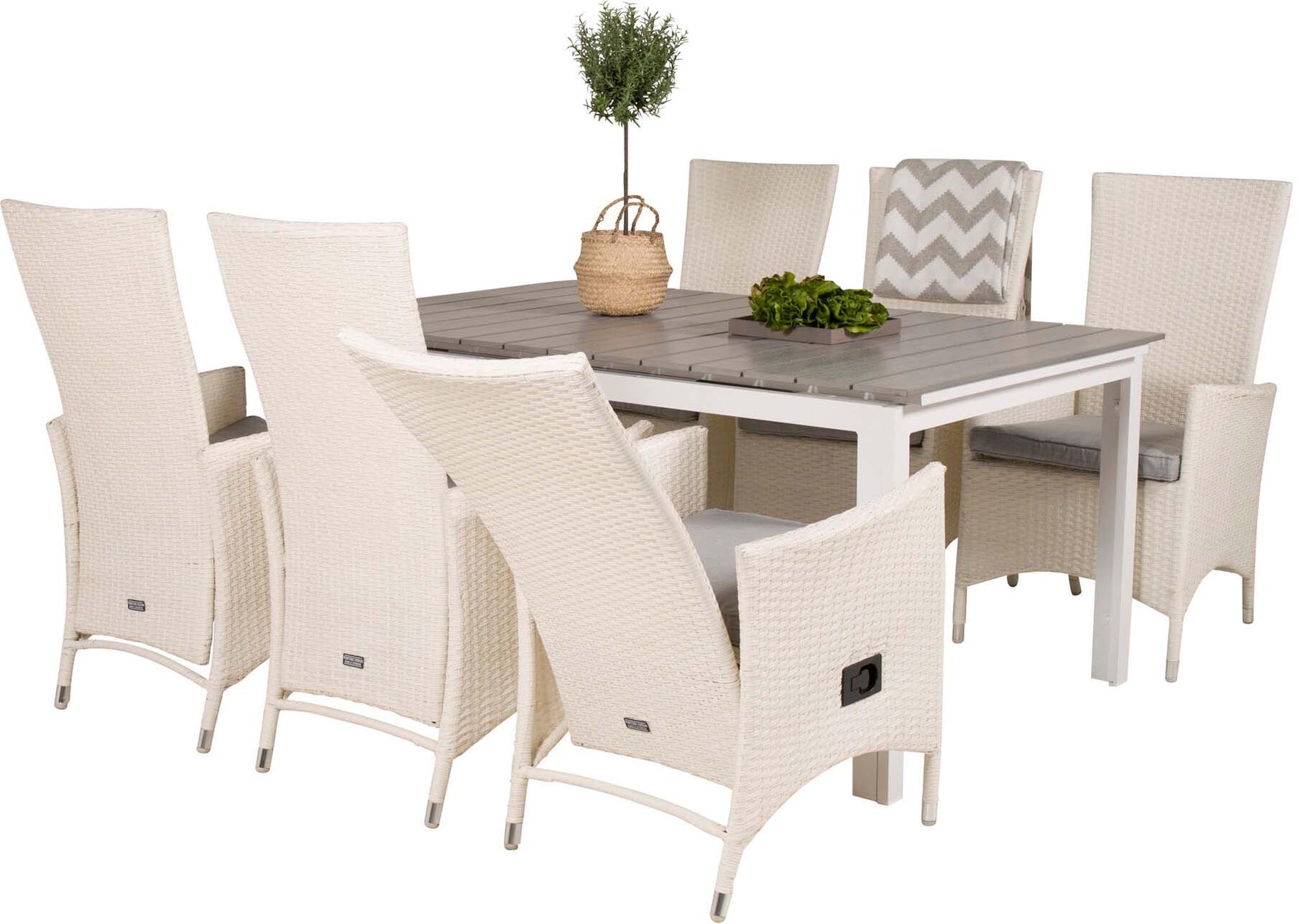 Levels Outdoor-Tischset ausziehbar + Padova 160cm/6St. in Grau weiss präsentiert im Onlineshop von KAQTU Design AG. Gartentischset ist von Venture Home
