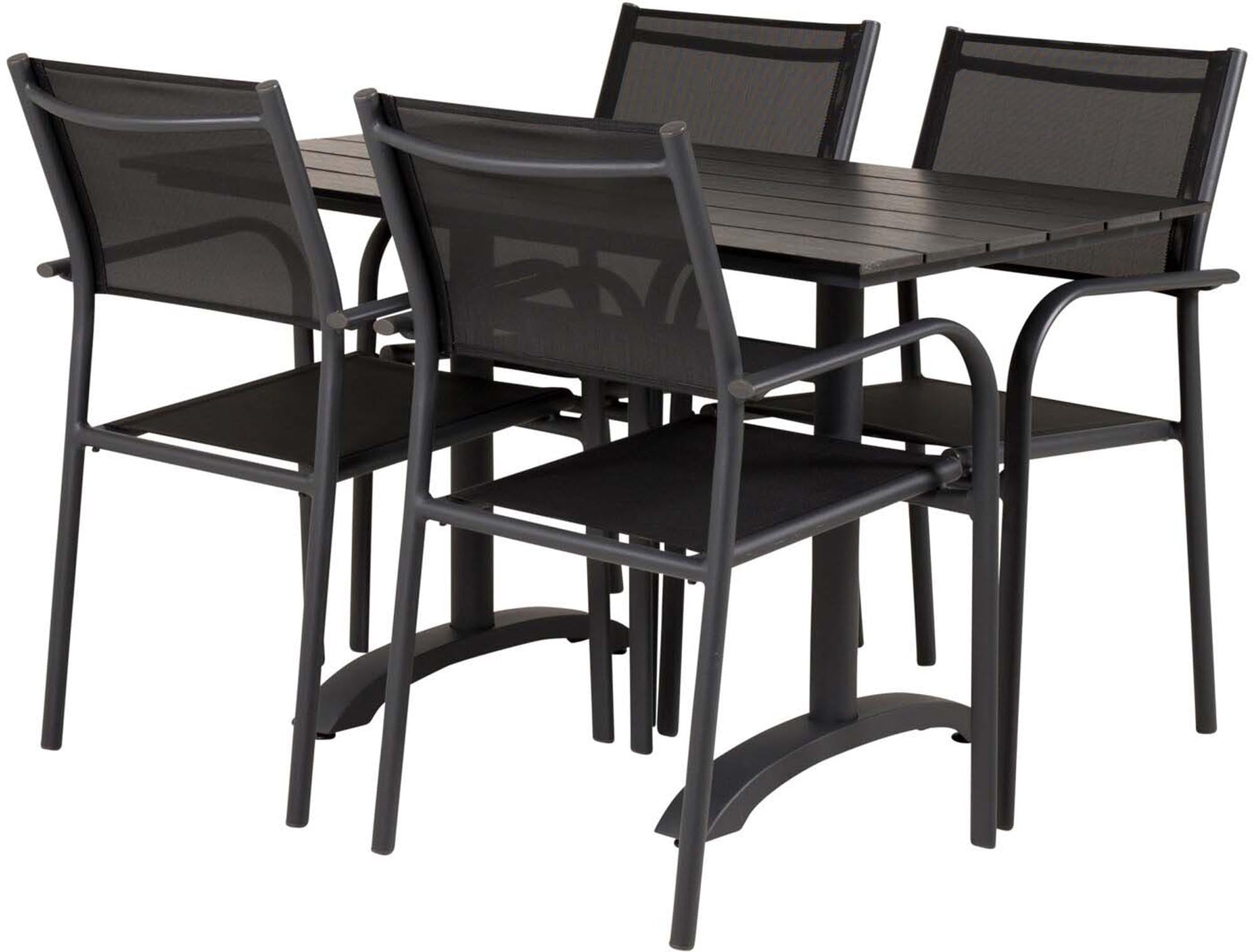 Denver Outdoor-Tischset + Santorini 120cm/4St. in Schwarz präsentiert im Onlineshop von KAQTU Design AG. Gartentischset ist von Venture Home