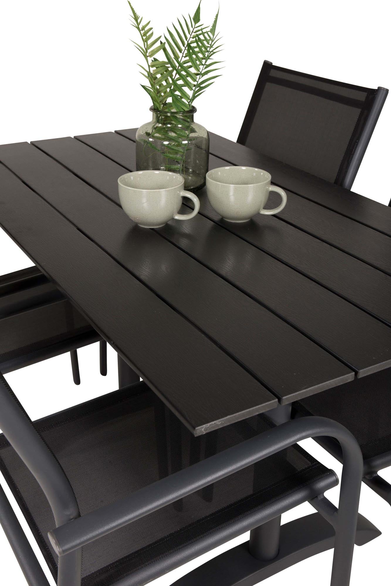 Denver Outdoor-Tischset + Santorini 120cm/4St. in Schwarz präsentiert im Onlineshop von KAQTU Design AG. Gartentischset ist von Venture Home
