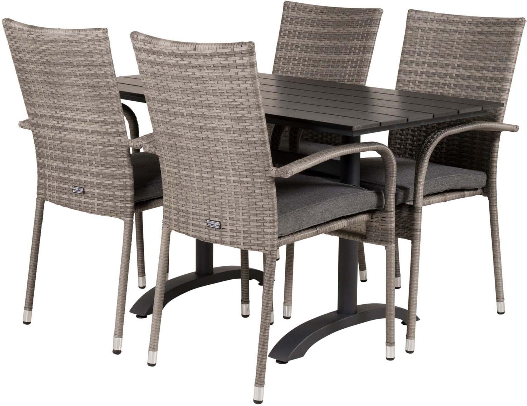 Denver Outdoor-Tischset + Anna 120cm/4St. in Grau präsentiert im Onlineshop von KAQTU Design AG. Gartentischset ist von Venture Home