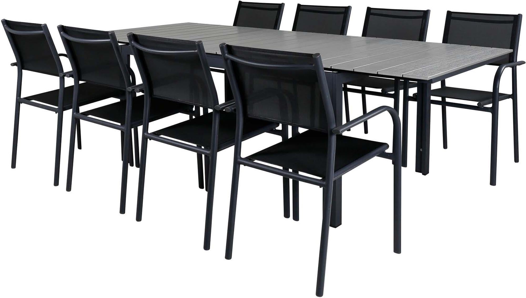 Levels Outdoor-Tischset ausziehbar + Santorini 160cm/8St. in Schwarz präsentiert im Onlineshop von KAQTU Design AG. Gartentischset ist von Venture Home