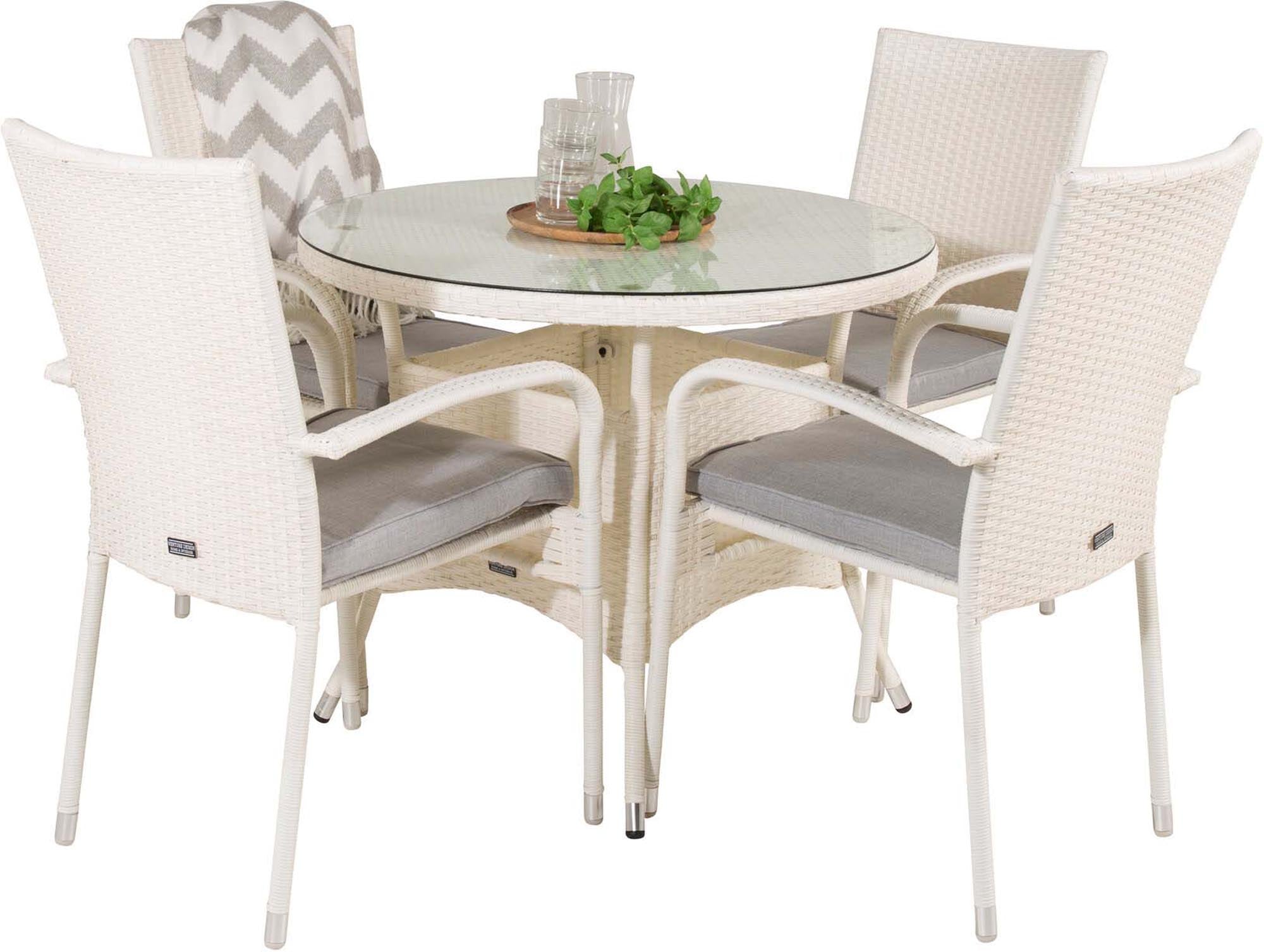Volta Outdoor-Tischset + Anna ⌀90cm/4St. in Grau weiss präsentiert im Onlineshop von KAQTU Design AG. Gartentischset ist von Venture Home