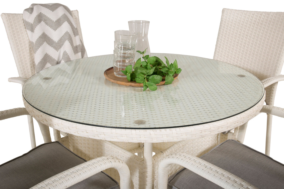 Volta Outdoor-Tischset + Anna ⌀90cm/4St. in Grau weiss präsentiert im Onlineshop von KAQTU Design AG. Gartentischset ist von Venture Home