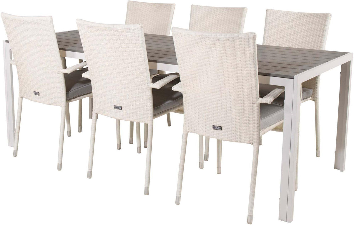 Break Outdoor-Tischset + Anna 205cm/6St. in Grau weiss präsentiert im Onlineshop von KAQTU Design AG. Gartentischset ist von Venture Home