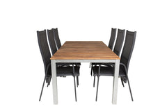 Copacabana & Zenia Relaxsessel 2er-Set Schwarz + Rechteckiger Esstisch 200 x 100 Natur
